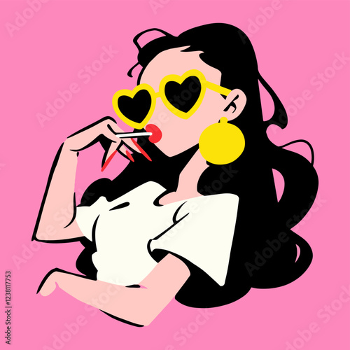 Happy women's day. Girls power. Vector illustration of a cool woman