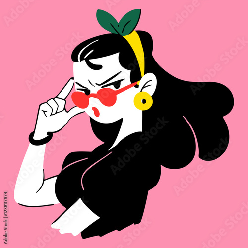Happy women's day. Girls power. Vector illustration of a cool woman