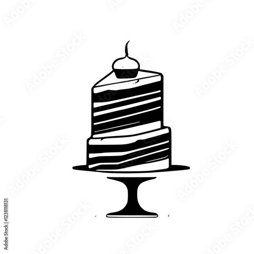 Monochrome Delight: A Striking Black and White Cake on a Pedestal. Perfect for celebrations, this image is visually captivating and evokes feelings of sweetness and indulgence.