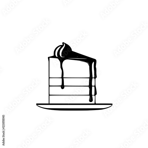 A delectable slice of layered chocolate cake, adorned with rich, creamy icing and a decadent chocolate drizzle. This simple yet elegant dessert is perfect for satisfying any sweet craving.