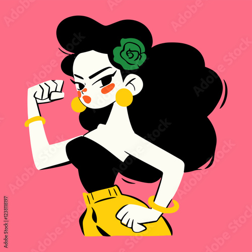 Happy women's day. Girls power. Vector illustration of a cool woman