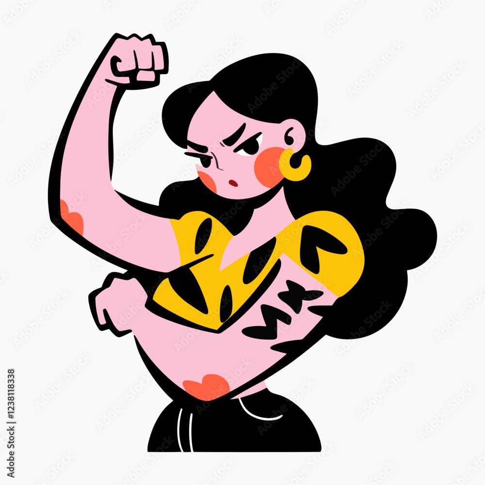 Happy women's day. Girls power. Vector illustration of a cool woman