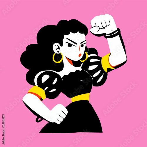 Happy women's day. Girls power. Vector illustration of a cool woman
