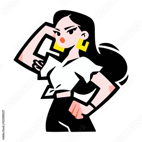 Happy women's day. Girls power. Vector illustration of a cool woman