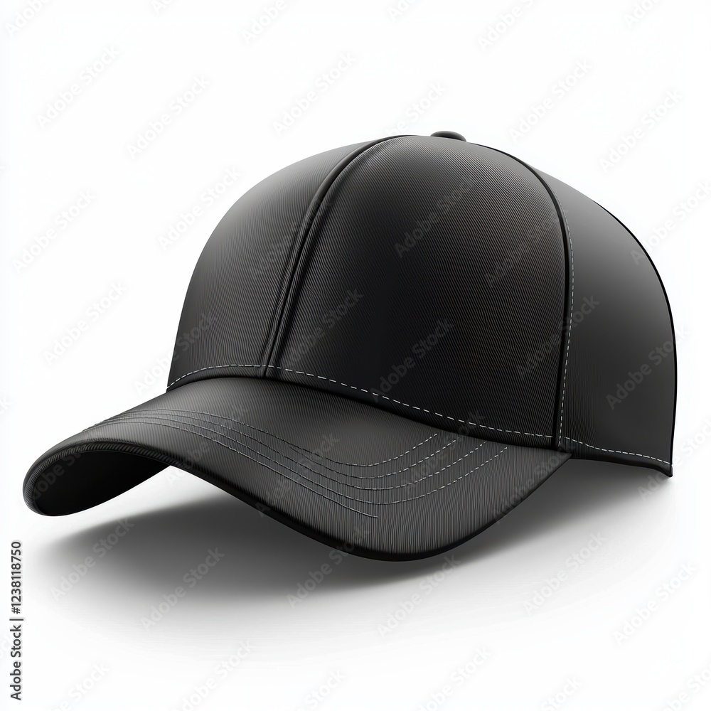 Trendy baseball cap mockup with a curved brim and blank logo area, placed on a bright white background Trendy baseball cap mockup with a curved brim and blank logo area, placed on a bright white background
