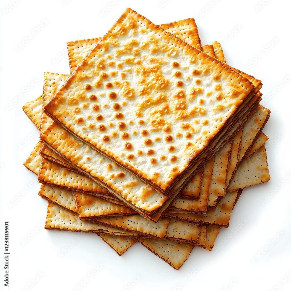 Fototapeta premium Crispy Matzo Crackers: A Stack of Golden-Brown Treats Ideal for Snacking and Recipes