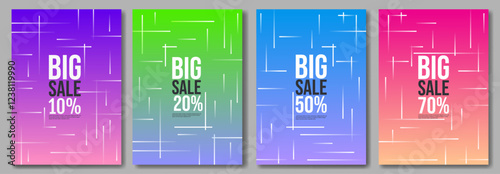 Sale poster with gradient colorful backdrop and bright gradient lines. Perfect for promotions, discounts, shopping ads, and marketing. Vector illustration.