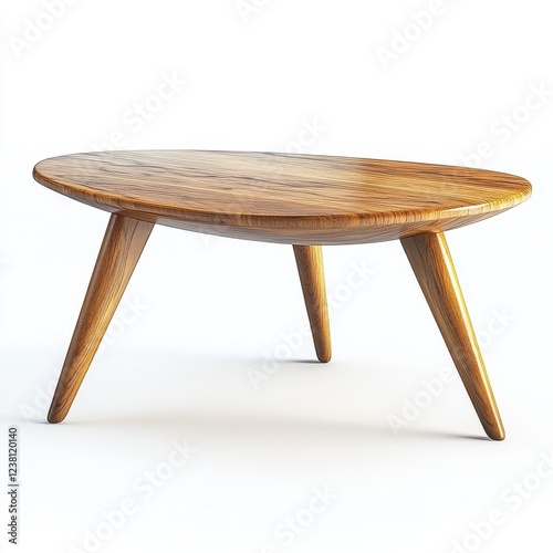 Modern Wooden Coffee Table: Sleek design with a rounded top and tapered legs, ideal for interior decor and furniture displays.