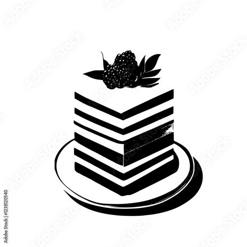 Monochrome Layered Cake with Blackberries: A Delicious and Elegant Dessert.  Striped cake on a plate, perfect for a sophisticated treat.