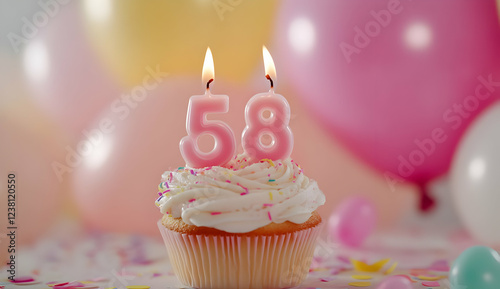 Happy Birthday 58th with a cupcake and candles photo