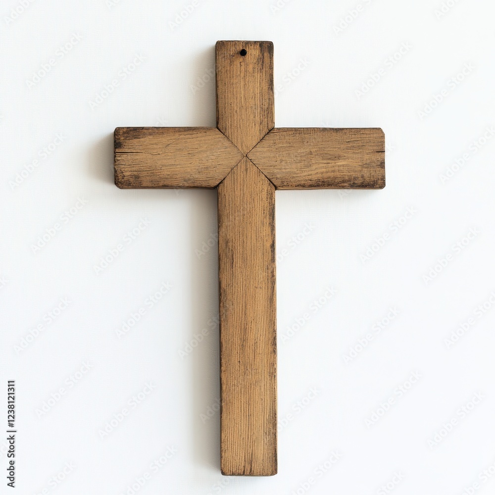 Φωτογραφία Wooden Cross on White Background: A Minimalistic Religious Symbol for Faith and
