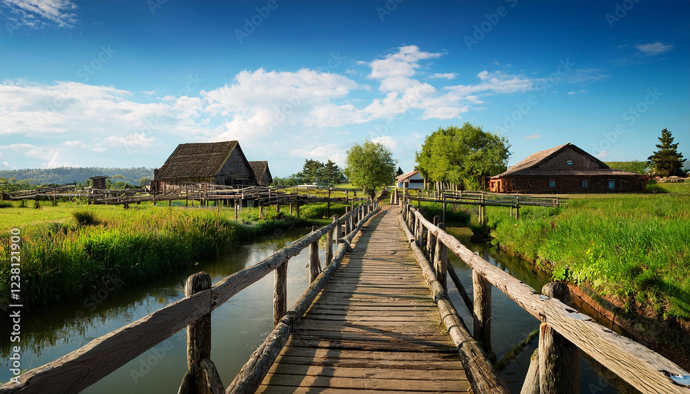 Fototapeta premium wooden bridge over river