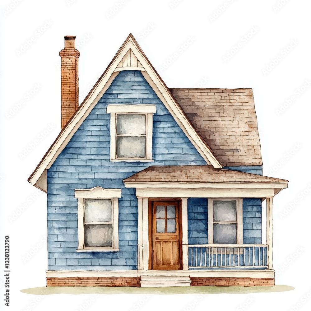 Watercolor style representation of a house, isolate on a white background, using soft colors and delicate brush strokes. Watercolor style representation of a house, isolate on a white background, using soft colors and delicate brush strokes.