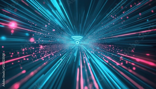 Internet Connection Streaming Data Neon Lines in Abstract Space