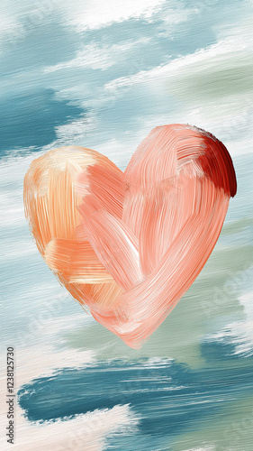 A heart is painted on a blue and green background