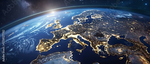 High-resolution satellite view of Europe on Earth from space, showcasing vibrant landforms, coastlines, and swirling cloud formations