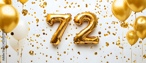 Happy Birthday 72 with gold balloons photo