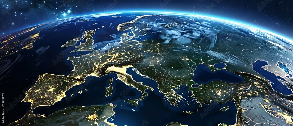 Φωτογραφία High-resolution satellite view of Europe on Earth from space, showcasing vibrant