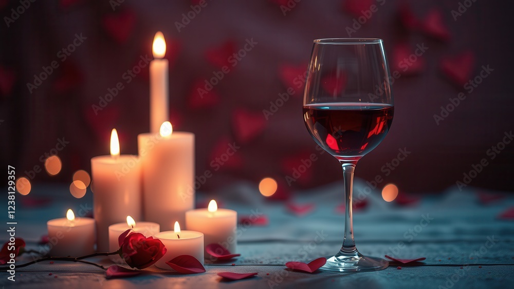 Romantic background with wine, candles and rose petals. Romantic background with wine, candles and rose petals.