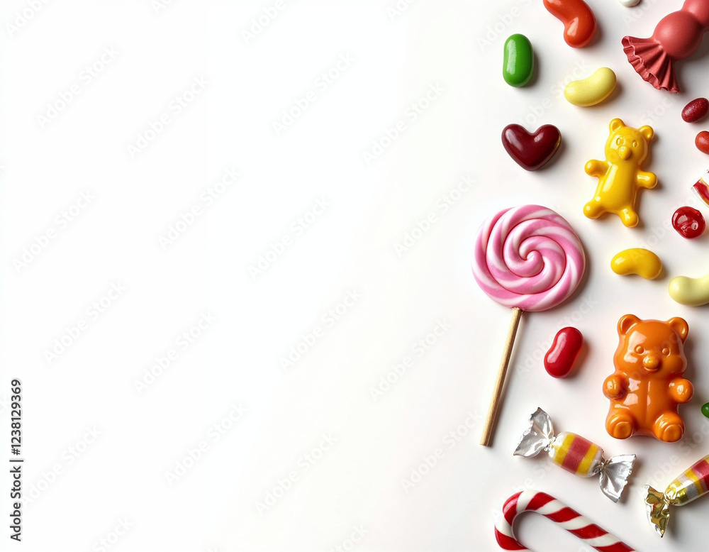 Vibrant 3D Candy Assortment with Empty Space for Text Vibrant 3D Candy Assortment with Empty Space for Text