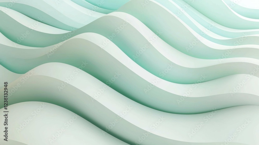 Obraz premium Soft Waves in Gentle Tones of Green and White Abstract Background