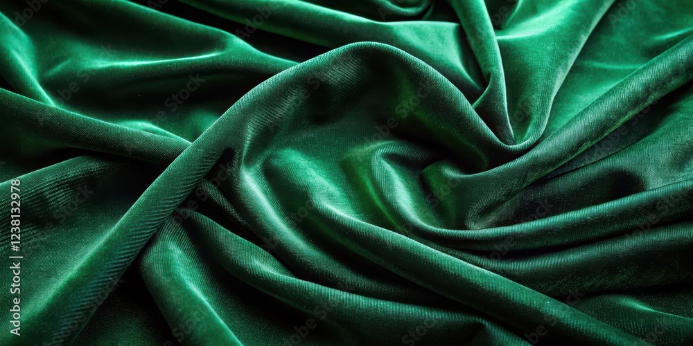 Fototapeta premium Dark green velvet fabric surface with subtle sheen and soft texture from above, textile closeup, luxurious fabric