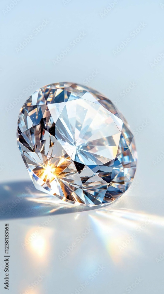 Brilliant Cut Diamond on Clean Surface Sparkling with Light Brilliant Cut Diamond on Clean Surface Sparkling with Light