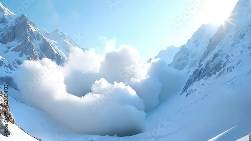 Snow Avalanche in Action with Snowy Mountains for Nature and Disaster Visual Effects