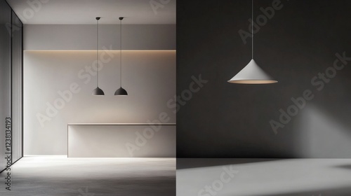 Obraz na płótnie Modern Minimalist Interior Design with Pendant Lighting - Two Stylish Lighting Options w salonie