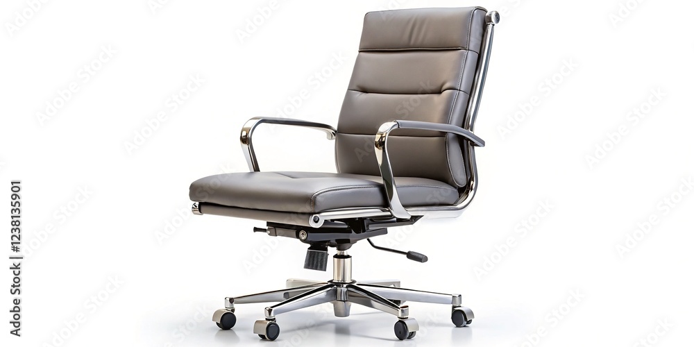Grey Office Chair Isolated on White Background with Chrome Coating Grey Office Chair Isolated on White Background with Chrome Coating