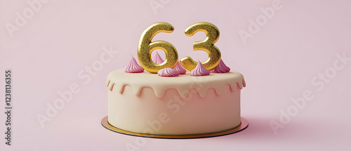 Happy Birthday 63th with gold letters on a light pink background photo