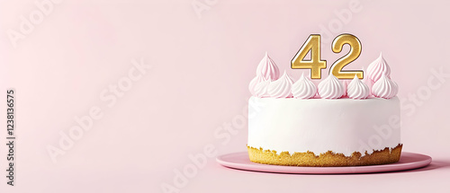 Happy Birthday 42th with gold letters on a light pink background photo