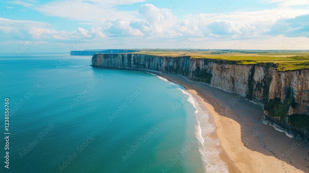Coastal scenic nature idea. A stunning aerial view of coastal cliffs meeting the serene ocean waters. Coastal scenic nature idea. A stunning aerial view of coastal cliffs meeting the serene ocean waters.