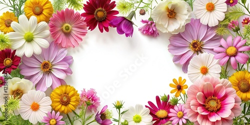 Beautiful Garden Flowers Cosmos Aster Coreopsis Zinnia Daisy Border Frame
