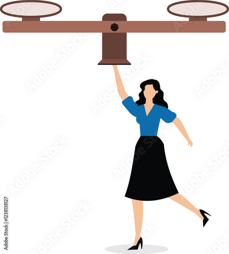 Fair and equitable norms and ethics, moral or legal constraints, the businesswoman lifts a major balance scale