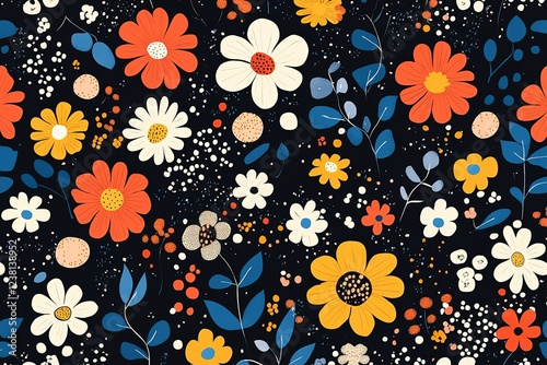 Vibrant Floral Pattern on a Dark Background