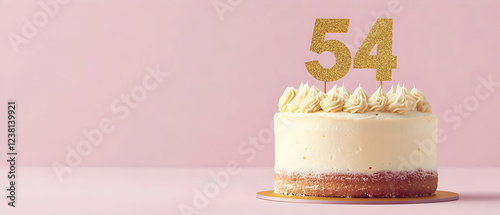 Happy Birthday 54th with gold letters on a light pink background photo