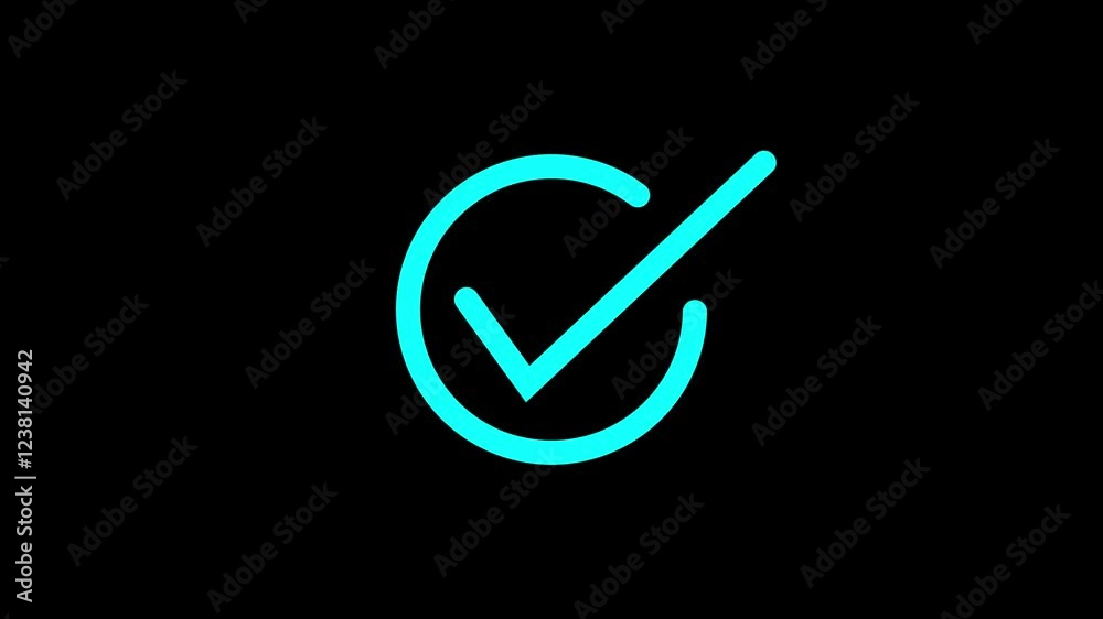 Cheak mark icon neon sign. Check mark icon animation on black background. Cheak mark icon neon sign. Check mark icon animation on black background.