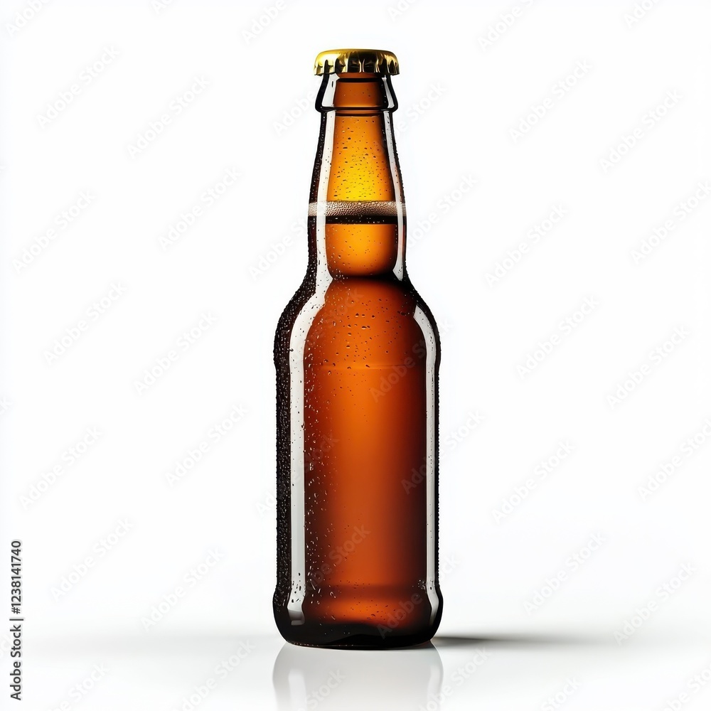 Isolated beer bottle on a white background, showcasing its shape and label design. Isolated beer bottle on a white background, showcasing its shape and label design.