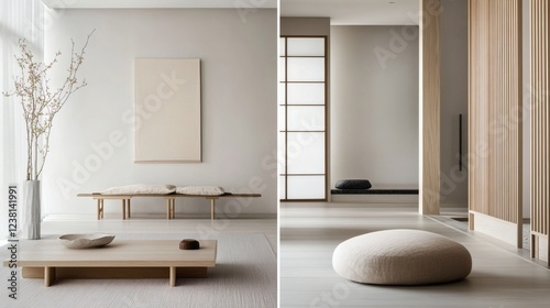 Obraz na płótnie Minimalist Japanese-Inspired Interior Design Tranquil Zen Living Space w salonie