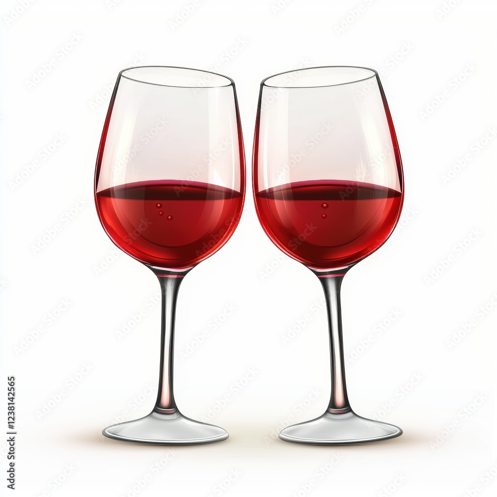 two clinking wine glasses with red wine, isolated on a white background for Saint Valentines Day two clinking wine glasses with red wine, isolated on a white background for Saint Valentines Day