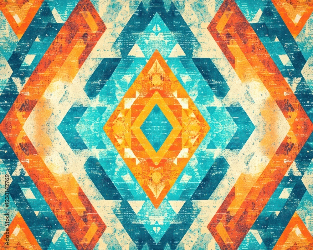 Symmetrical Triangle-Based Pattern with Aqua and Bright Orange Highlights Symmetrical Triangle-Based Pattern with Aqua and Bright Orange Highlights