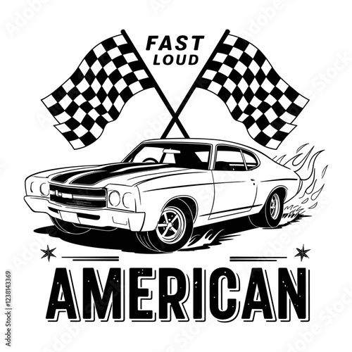 American Muscle Car T-Shirt Design - Show Off Your Love for Fast and Loud Performance with This Bold Graphic Tee. Perfect for Car Enthusiasts and Racing Fans Ready to Hit the Track!