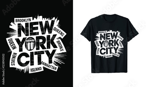 New York City T-Shirt Design - Celebrate the Vibrant Spirit of NYC with This Bold Graphic Tee Featuring Iconic Boroughs. Perfect for Locals and Tourists Who Love the Big Apple!