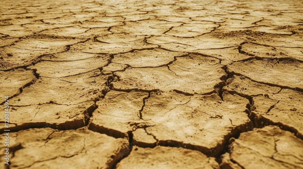 Dry and Cracked Desert Soil Under Bright Sunlight in Landscape Scene Dry and Cracked Desert Soil Under Bright Sunlight in Landscape Scene
