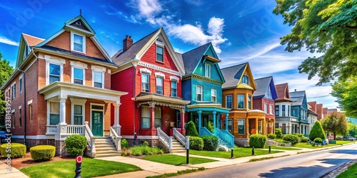 Stunning Homes in Clayton Neighborhood, St. Louis, Missouri on a Summer Day