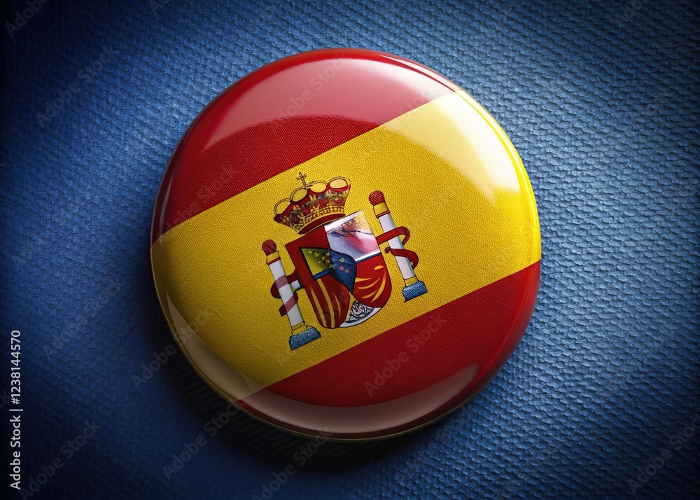 Obraz premium Surreal Spanish flag button, AI-created art, abstract, artistic.