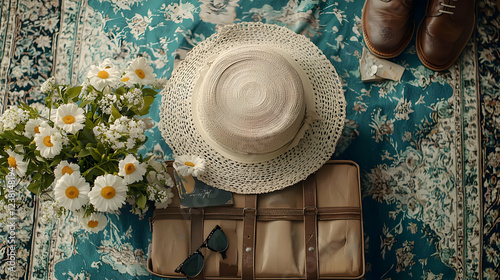 hats and shoes on the beach
