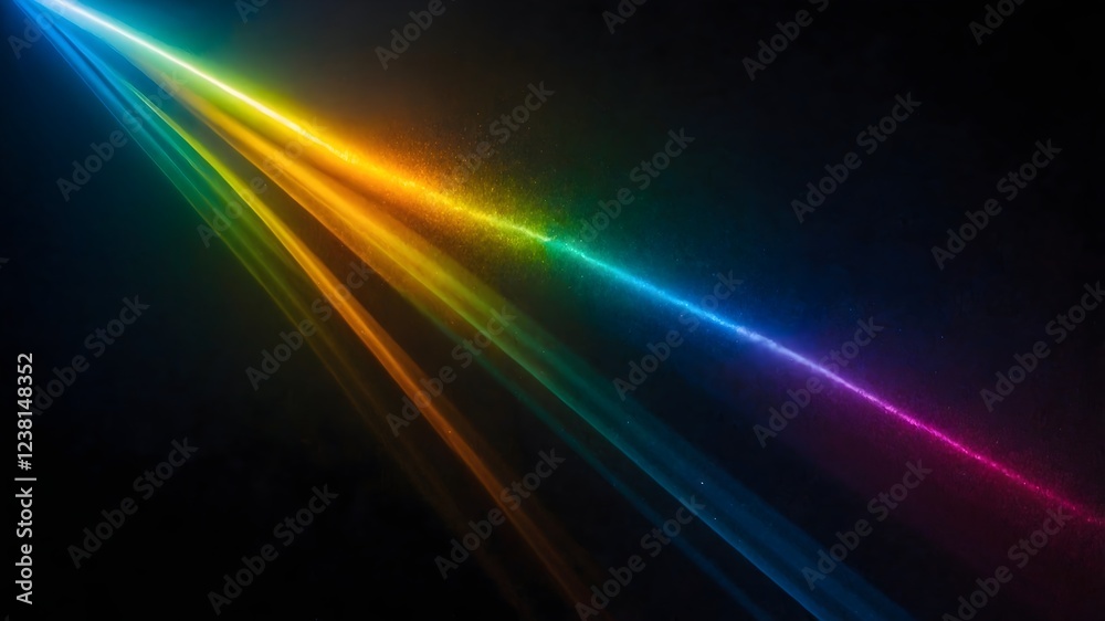 Multicolor iridescent light beam on black background, transitioning through color spectrum Multicolor iridescent light beam on black background, transitioning through color spectrum