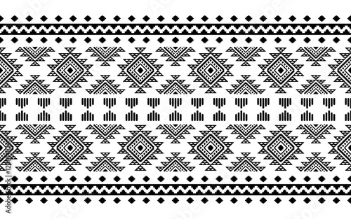 Southwest Aztec geometric Native American Mexican Navajo tribal ethnic boho indian texture ornament seamless pattern fabric black and white design vector for woven textile printing blanket rug carpet 